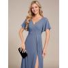 imageEverPretty Womens V Neck Ruffles Short Sleeve Floor Length Pleated Chiffon Floor Length Formal Dress 0050PHDusty Blue