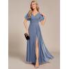 imageEverPretty Womens V Neck Ruffles Short Sleeve Floor Length Pleated Chiffon Floor Length Formal Dress 0050PHDusty Blue