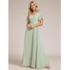 imageEverPretty Womens V Neck Ruffles Short Sleeve Floor Length Pleated Chiffon Floor Length Formal Dress 0050PHMint Green