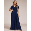 imageEverPretty Womens V Neck Ruffles Short Sleeve Floor Length Pleated Chiffon Floor Length Formal Dress 0050PHNavy Blue