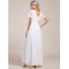 imageEverPretty Womens V Neck Ruffles Short Sleeve Floor Length Pleated Chiffon Floor Length Formal Dress 0050PHWhite