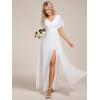 imageEverPretty Womens V Neck Ruffles Short Sleeve Floor Length Pleated Chiffon Floor Length Formal Dress 0050PHWhite