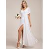 imageEverPretty Womens V Neck Ruffles Short Sleeve Floor Length Pleated Chiffon Floor Length Formal Dress 0050PHWhite