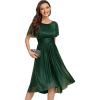 imageEverPretty Womens Glitter High Low Round Neck Short Sleeves Pleated Wedding Guest Dresses 55159Dark Green