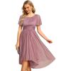 imageEverPretty Womens Glitter High Low Round Neck Short Sleeves Pleated Wedding Guest Dresses 55159Orchid