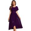 imageEverPretty Womens Lace Short Sleeve Round Neck Empire Waist Midi High Low Evening Gown 03489Dark Purple