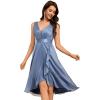 imageEverPretty Womens V Neck HiLo Sleeveless Glitter Pleated Ruffles Midi Cocktail Dress 54159Dusty Blue