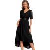 imageEverPretty Womens V Neck Lace Chiffon Half Sleeves A Line HiLo Wedding Guest Dresses 04489Black