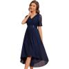 imageEverPretty Womens V Neck Lace Chiffon Half Sleeves A Line HiLo Wedding Guest Dresses 04489Navy Blue