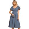 imageEverPretty Womens V Neck Lace Short Sleeves Empire Waist Wedding Guest Dress with Pockets 02334Denin Blue