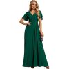imageEverPretty Womens V Neck Ruffles Short Sleeve Floor Length Pleated Chiffon Floor Length Formal Dress 0050PHDark Green