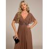 imageEverPretty Womens Chiffon ALine Ruched Short Sleeves Applique Waist V Neck Formal Dresses and Evening GownsBrown