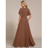 imageEverPretty Womens Chiffon ALine Ruched Short Sleeves Applique Waist V Neck Formal Dresses and Evening GownsBrown