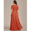imageEverPretty Womens Chiffon ALine Ruched Short Sleeves Applique Waist V Neck Formal Dresses and Evening GownsBurnt Orange