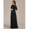 imageEverPretty Womens Chiffon ALine Ruched Short Sleeves Applique Waist V Neck Formal Dresses and Evening GownsCblack