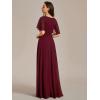 imageEverPretty Womens Chiffon ALine Ruched Short Sleeves Applique Waist V Neck Formal Dresses and Evening GownsCburgundy