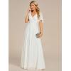 imageEverPretty Womens Chiffon ALine Ruched Short Sleeves Applique Waist V Neck Formal Dresses and Evening GownsCcream