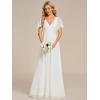 imageEverPretty Womens Chiffon ALine Ruched Short Sleeves Applique Waist V Neck Formal Dresses and Evening GownsCcream