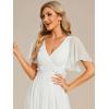 imageEverPretty Womens Chiffon ALine Ruched Short Sleeves Applique Waist V Neck Formal Dresses and Evening GownsCcream