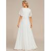 imageEverPretty Womens Chiffon ALine Ruched Short Sleeves Applique Waist V Neck Formal Dresses and Evening GownsCcream