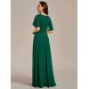 imageEverPretty Womens Chiffon ALine Ruched Short Sleeves Applique Waist V Neck Formal Dresses and Evening GownsCdeep Green