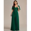 imageEverPretty Womens Chiffon ALine Ruched Short Sleeves Applique Waist V Neck Formal Dresses and Evening GownsCdeep Green
