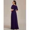 imageEverPretty Womens Chiffon ALine Ruched Short Sleeves Applique Waist V Neck Formal Dresses and Evening GownsCdeep Purple