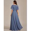 imageEverPretty Womens Chiffon ALine Ruched Short Sleeves Applique Waist V Neck Formal Dresses and Evening GownsCdusty Blue