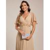 imageEverPretty Womens Chiffon ALine Ruched Short Sleeves Applique Waist V Neck Formal Dresses and Evening GownsChampagne