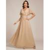 imageEverPretty Womens Chiffon ALine Ruched Short Sleeves Applique Waist V Neck Formal Dresses and Evening GownsChampagne