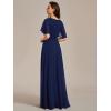 imageEverPretty Womens Chiffon ALine Ruched Short Sleeves Applique Waist V Neck Formal Dresses and Evening GownsCnavy Blue