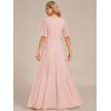 imageEverPretty Womens Chiffon ALine Ruched Short Sleeves Applique Waist V Neck Formal Dresses and Evening GownsCpink