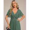 imageEverPretty Womens Chiffon ALine Ruched Short Sleeves Applique Waist V Neck Formal Dresses and Evening GownsEucalyptus Green