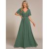 imageEverPretty Womens Chiffon ALine Ruched Short Sleeves Applique Waist V Neck Formal Dresses and Evening GownsEucalyptus Green