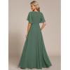 imageEverPretty Womens Chiffon ALine Ruched Short Sleeves Applique Waist V Neck Formal Dresses and Evening GownsEucalyptus Green