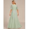 imageEverPretty Womens Chiffon ALine Ruched Short Sleeves Applique Waist V Neck Formal Dresses and Evening GownsMint Green