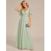 imageEverPretty Womens Chiffon ALine Ruched Short Sleeves Applique Waist V Neck Formal Dresses and Evening GownsMint Green