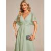 imageEverPretty Womens Chiffon ALine Ruched Short Sleeves Applique Waist V Neck Formal Dresses and Evening GownsMint Green