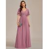 imageEverPretty Womens Chiffon ALine Ruched Short Sleeves Applique Waist V Neck Formal Dresses and Evening GownsOrchid