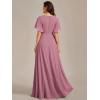 imageEverPretty Womens Chiffon ALine Ruched Short Sleeves Applique Waist V Neck Formal Dresses and Evening GownsOrchid