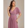 imageEverPretty Womens Chiffon ALine Ruched Short Sleeves Applique Waist V Neck Formal Dresses and Evening GownsOrchid