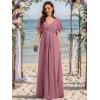 imageEverPretty Womens Chiffon ALine Ruched Short Sleeves Applique Waist V Neck Formal Dresses and Evening GownsOrchid