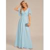 imageEverPretty Womens Chiffon ALine Ruched Short Sleeves Applique Waist V Neck Formal Dresses and Evening GownsSky Blue
