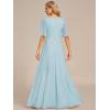 imageEverPretty Womens Chiffon ALine Ruched Short Sleeves Applique Waist V Neck Formal Dresses and Evening GownsSky Blue