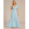 imageEverPretty Womens Chiffon ALine Ruched Short Sleeves Applique Waist V Neck Formal Dresses and Evening GownsSky Blue