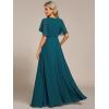 imageEverPretty Womens Chiffon ALine Ruched Short Sleeves Applique Waist V Neck Formal Dresses and Evening GownsTeal