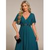 imageEverPretty Womens Chiffon ALine Ruched Short Sleeves Applique Waist V Neck Formal Dresses and Evening GownsTeal