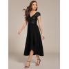imageEverPretty Womens Elegant V Neck Sequin Short Sleeve HiLo Tea Length Evening Gowns 02325Black