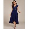 imageEverPretty Womens Elegant V Neck Sequin Short Sleeve HiLo Tea Length Evening Gowns 02325Navy Blue