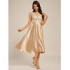 imageEverPretty Womens Satin Sequin Appliques A Line Midi Length Wedding Guest Dress with Pockets 02341Champagne